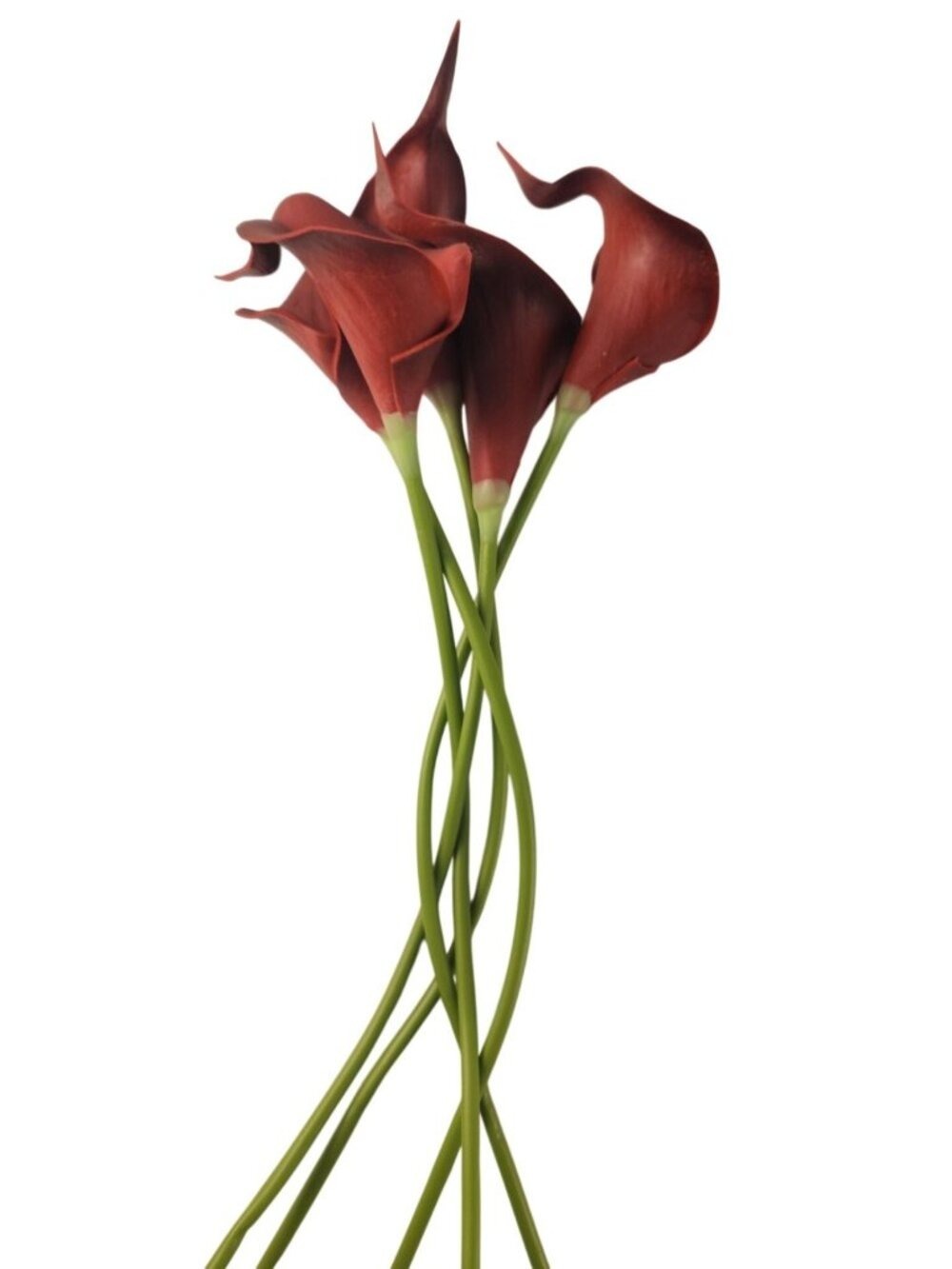 Burgundy Calla Lily Stems Faux Floral Bouquet Wine Red Flowers 5 Stem Bunch Mood - Picture 10 of 11